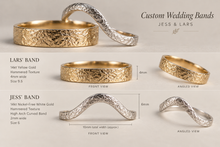 Load image into Gallery viewer, Custom 14kt Gold Hammered Wedding Band Set – Jess & Lars
