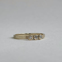 Load image into Gallery viewer, Yellow gold- 2mm and 4mm - Rustic wedding band set three stone diamond band