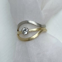 Load image into Gallery viewer, Handcrafted high arch curved wedding band in thin rustic white gold with minimal texture, ethically sourced