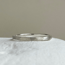 Load image into Gallery viewer, Brushed hammered sterling silver wedding band with delicate, freestyle hammered texture and minimalist design. Made to order with recycled, ethical silver. Gift wrapped
