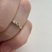 Load image into Gallery viewer, Yellow gold- 2mm and 4mm - Rustic wedding band set three stone diamond band