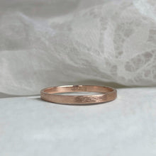 Load image into Gallery viewer, Handcrafted 2mm rose gold wedding band with minimal rustic texture made from recycled ethical gold
