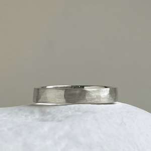 925 - Brushed Hammered Wedding Band Set - 4mm and 6mm - Silver