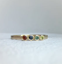 Load image into Gallery viewer, Handcrafted 10kt yellow gold ring with genuine ethically sourced gemstones representing each family member's birth month.