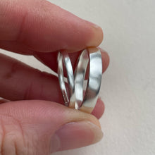 Load image into Gallery viewer, Handcrafted 925 Sterling Silver Polished Wedding Band Set - His and Hers Plain Wedding Bands with Semi-Polished Texture