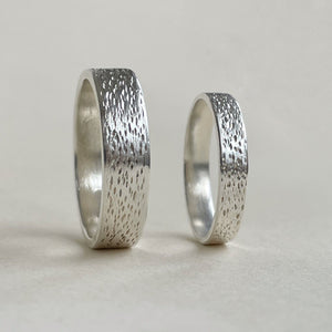 925 - Textured  Wedding Band Set - 4mm and 6mm - Silver