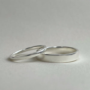 Handcrafted 925 Sterling Silver Polished Wedding Band Set - His and Hers Plain Wedding Bands with Semi-Polished Texture
