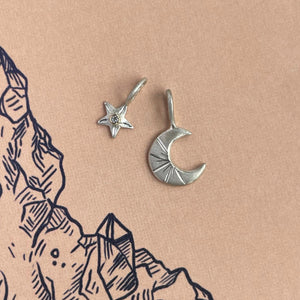 Silver Star charm Sterling silver with gold setting gold pendant/charm