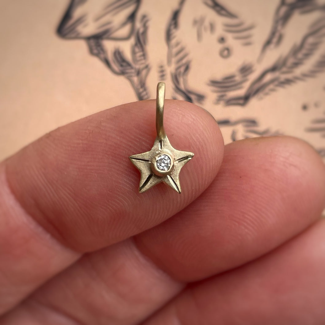 Two - Star charm 10kt solid yellow gold pendant/charm