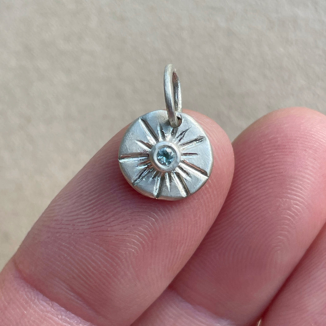OOAK round aquamarine sterling silver pendant/charm