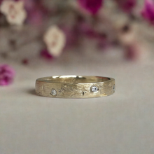 Load image into Gallery viewer, Celestial Wedding Band with Diamonds - Unique Starry Night Design - Handcrafted Gold Wedding Ring - Ethically Sourced Gold &amp; Diamonds
