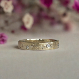 Celestial Wedding Band with Diamonds - Unique Starry Night Design - Handcrafted Gold Wedding Ring - Ethically Sourced Gold & Diamonds