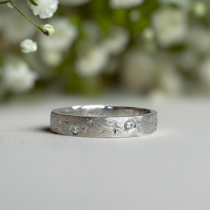 Celestial Wedding Band with Diamonds - Unique Starry Night Design - Handcrafted Gold Wedding Ring - Ethically Sourced Gold & Diamonds