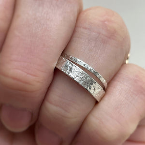 Handcrafted Wedding Band Set with Unique Freestyle Hammered Texture