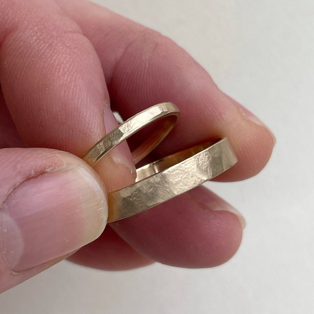 Handcrafted 10kt Yellow Gold Hammered Wedding Band Set | Eco-Friendly & Sustainable