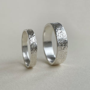 925 - Hammered Wedding Band Set - 4mm and 6mm - Silver