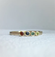 Load image into Gallery viewer, Handcrafted 10kt yellow gold ring with genuine ethically sourced gemstones representing each family member&#39;s birth month.
