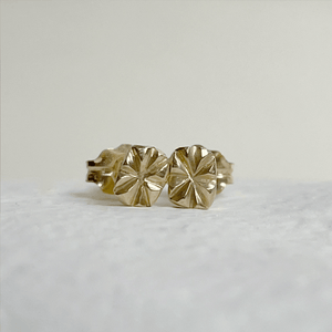 Minimalist geometric stud earrings in 10kt yellow gold, perfect for everyday wear. These handmade earrings are ready to ship and come gift-wrapped