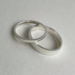 Handcrafted 925 Sterling Silver Polished Wedding Band Set - His and Hers Plain Wedding Bands with Semi-Polished Texture