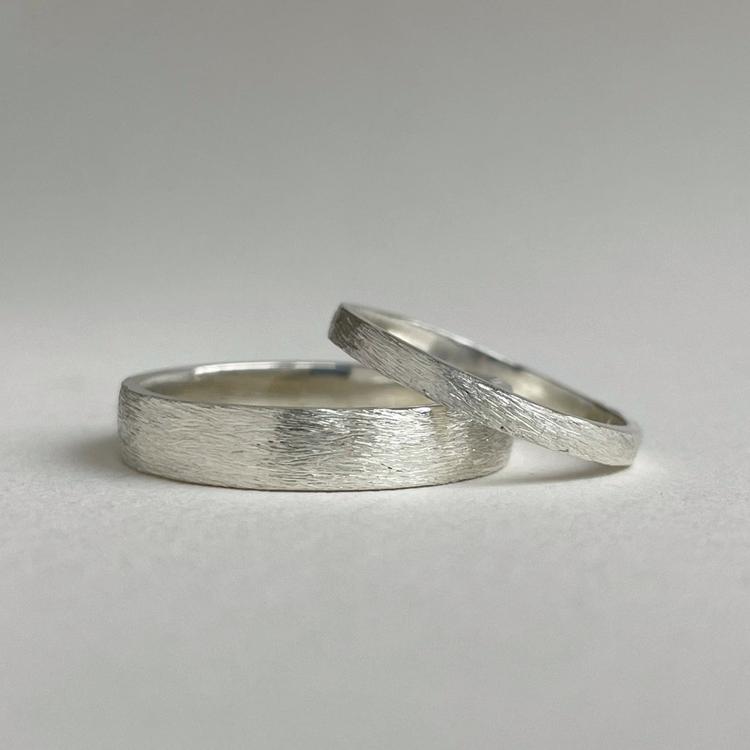 Handcrafted Rustic Wedding Band Set in Ethical Sterling Silver
