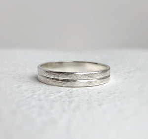 925 - Rustic Wedding Band Set - Silver